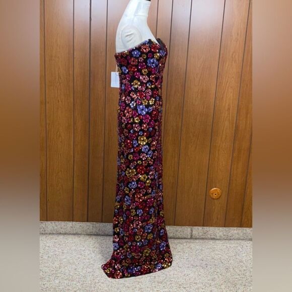 Marchesa Notte Strapless Plunging Floral Sequin Column Gown size 6 - Picture 10 of 13